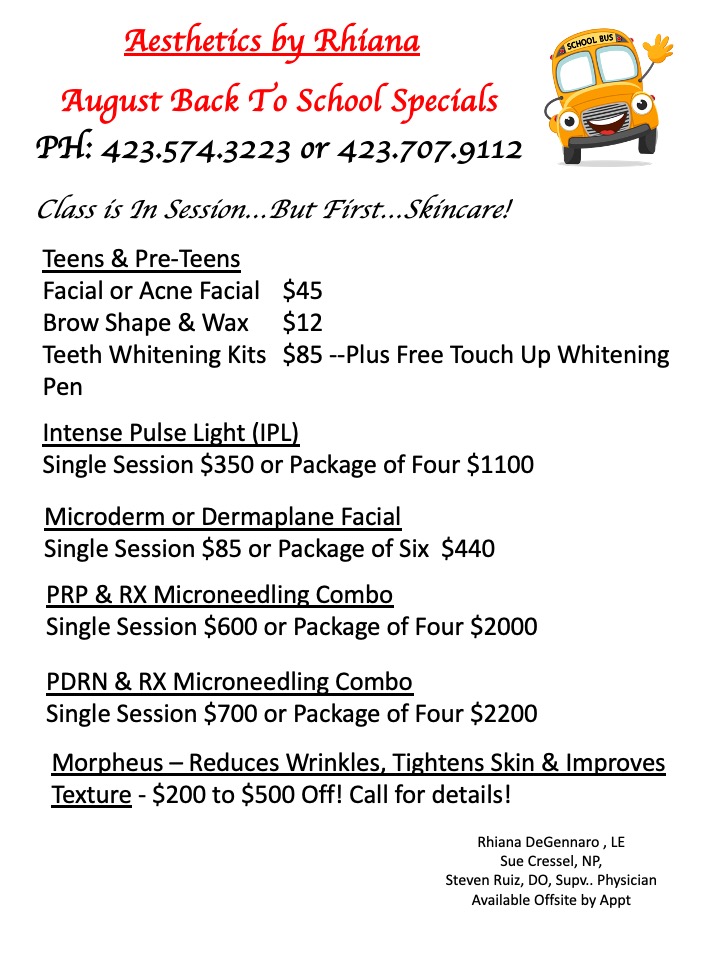 Aesthetics by Rhiana's August 2025 Back to School Specials