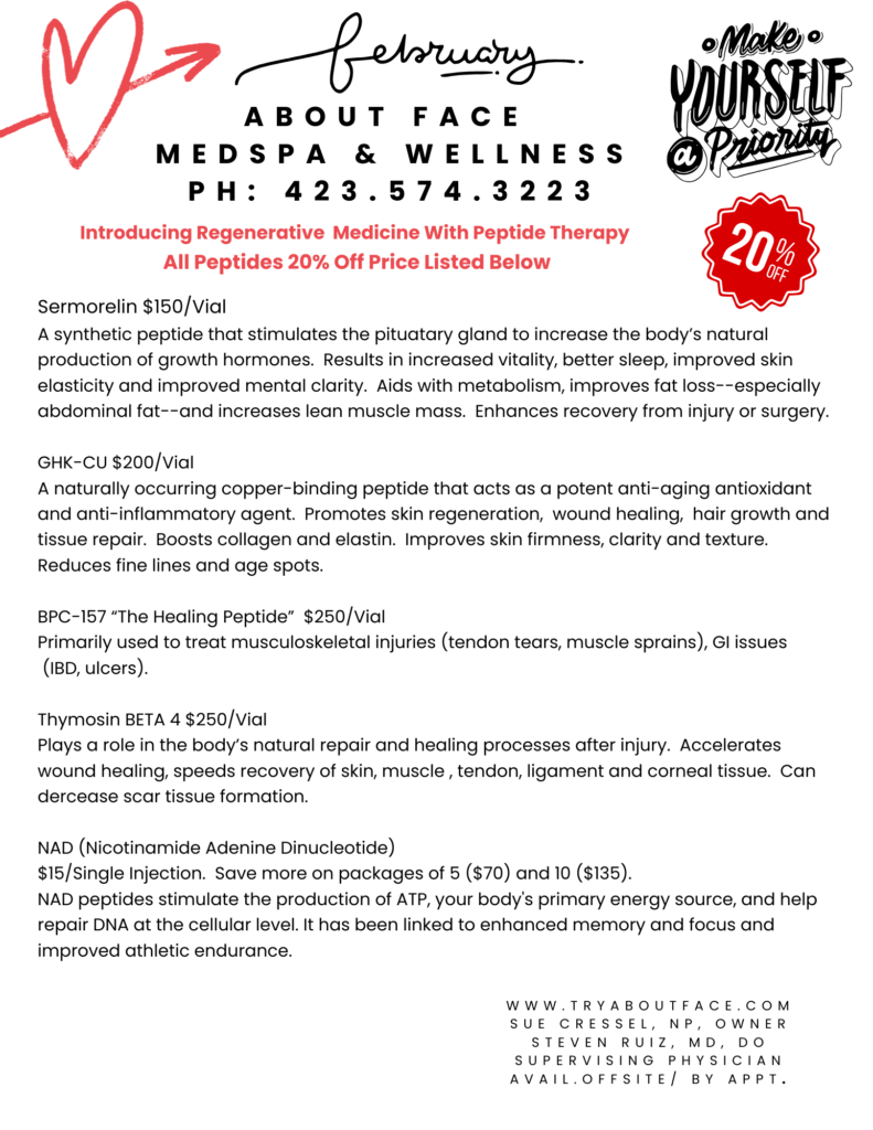 Peptide Specials February About Face MedSpa & Wellness